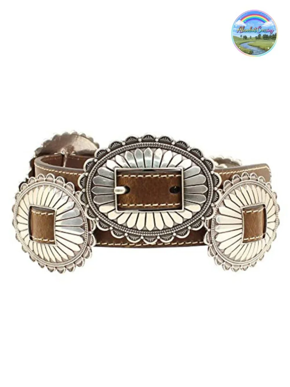 Womens Large Oval Concho Belt Brown Leather Western